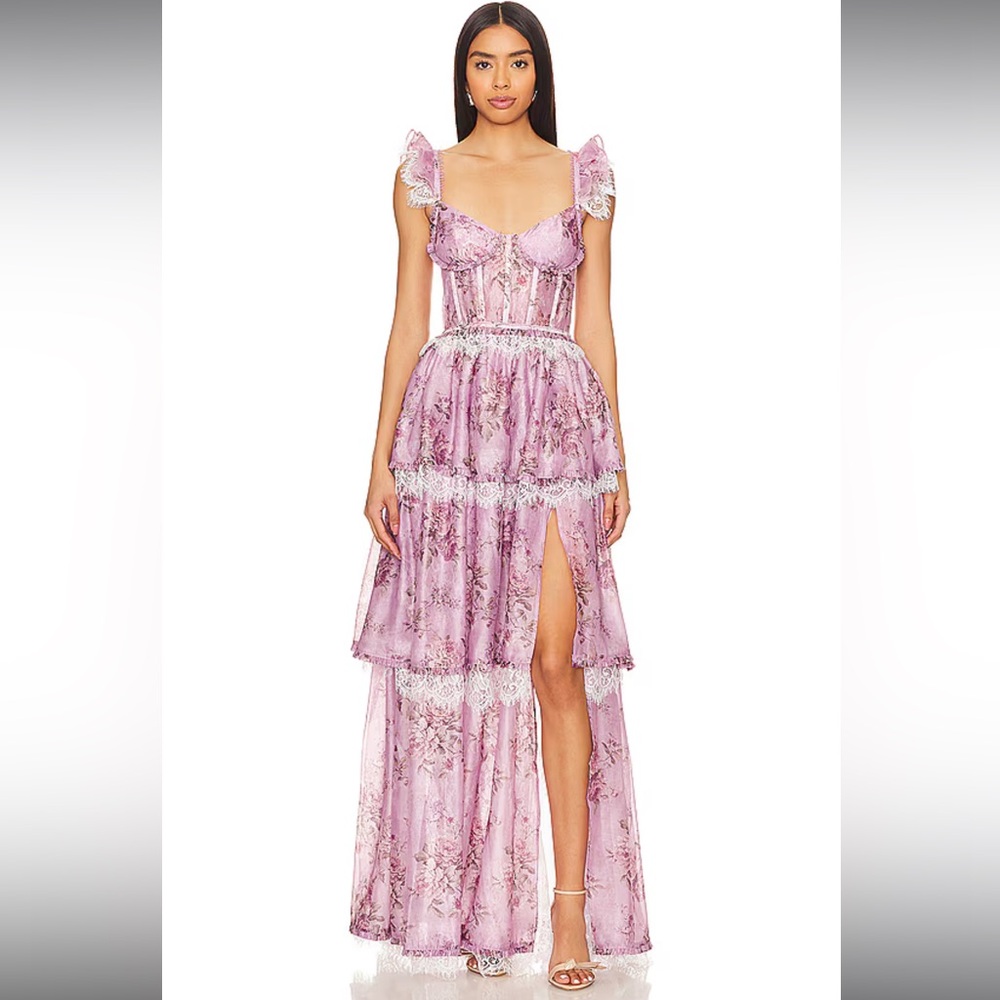 V Chapman Lilac ruffled gown